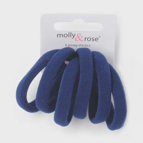 Card of 6 Navy Jersey Hair Elastics