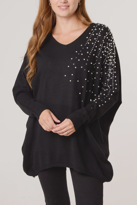 Pearl & Diamante Side V Neck Jumper