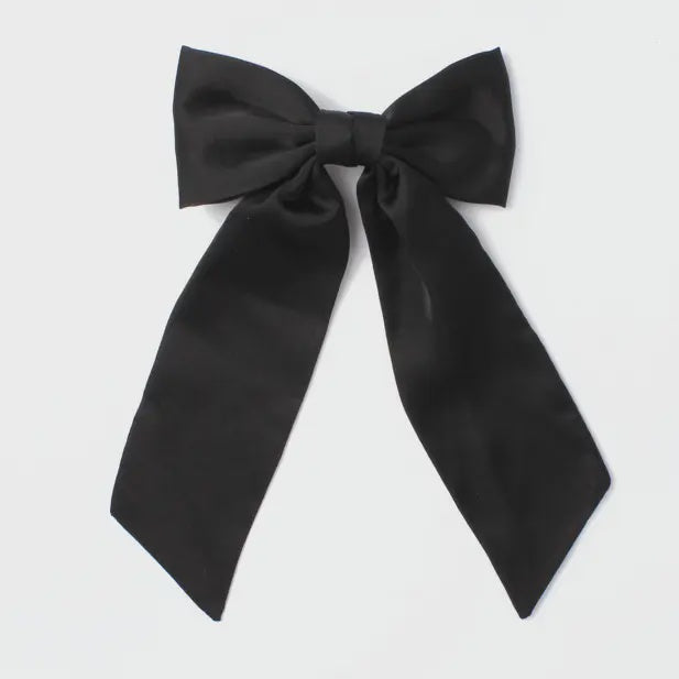 Black Bow Barrette Clip with Tails 10cm