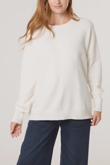Ribbed Star Fine Knit Jumper Ivory
