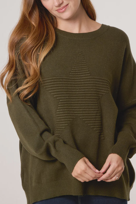 Ribbed Star Fine Knit Jumper - Khaki