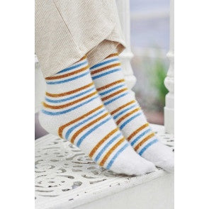 HJ503/2 Womens Loungewear Fluffy Socks - Cream/Pale Denim