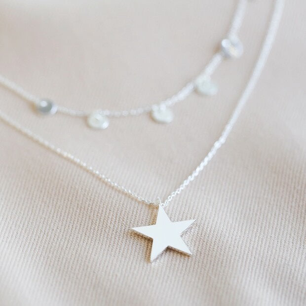 Double Layer Silver Star Necklace