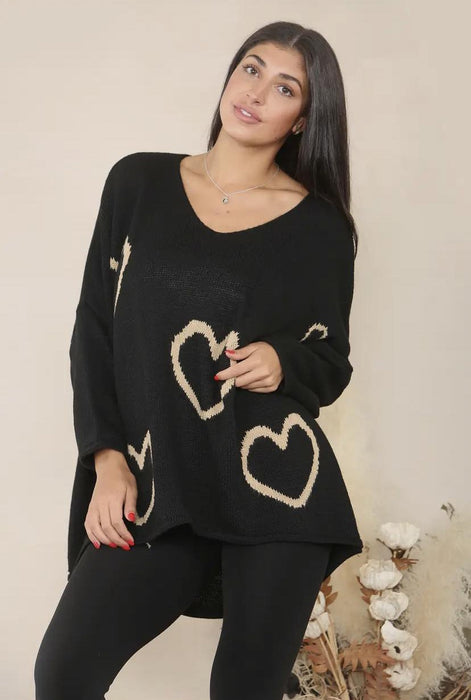Relaxed fit Jumper with Hearts - Black