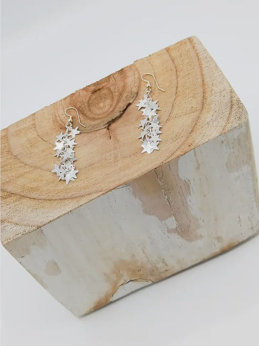 Cascading Star Hook Earrings Silver