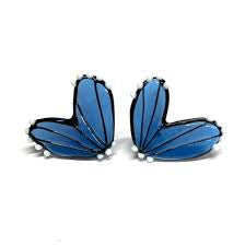 Handmade Butterfly Wing Studs Steel Blue