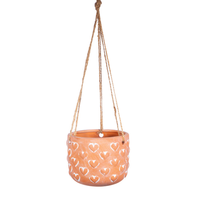 Hanging Terracotta Planter with Hearts