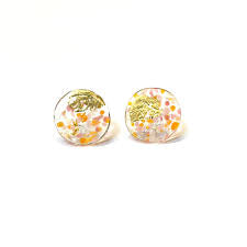 Glass and Gold Midi Stud Earrings Georgia Peach