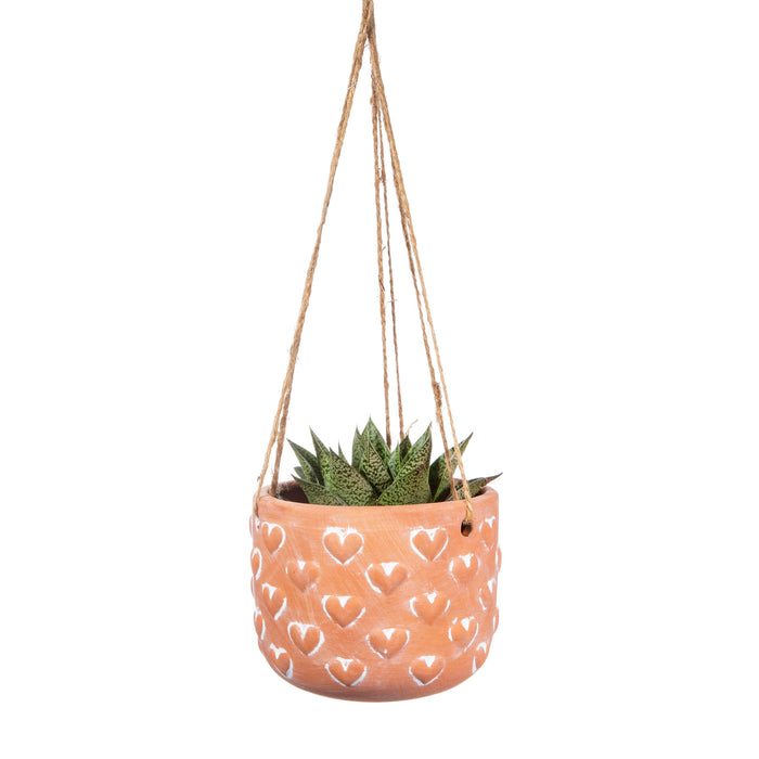 Hanging Terracotta Planter with Hearts