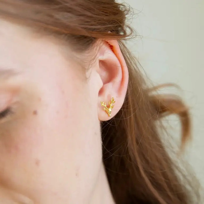 Stag Stud Earrings in Gold