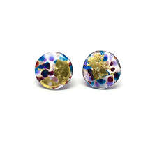 Glass and Gold Midi Mottled Stud Earrings Shipwreck